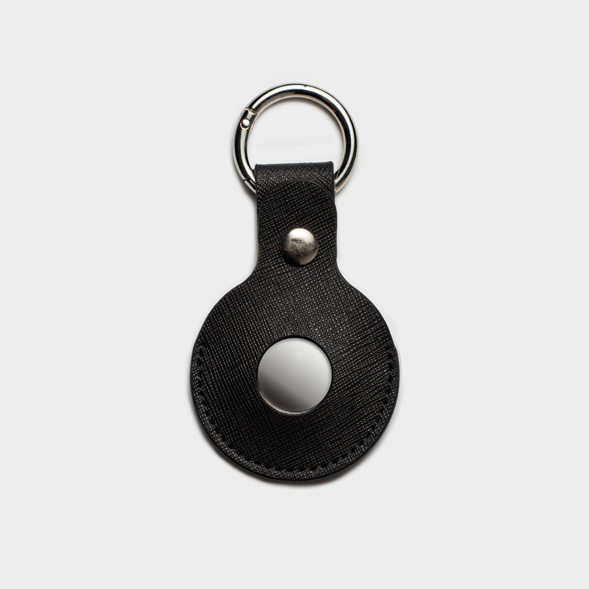 Black Saffiano Leather Personalized Airtag Keyring