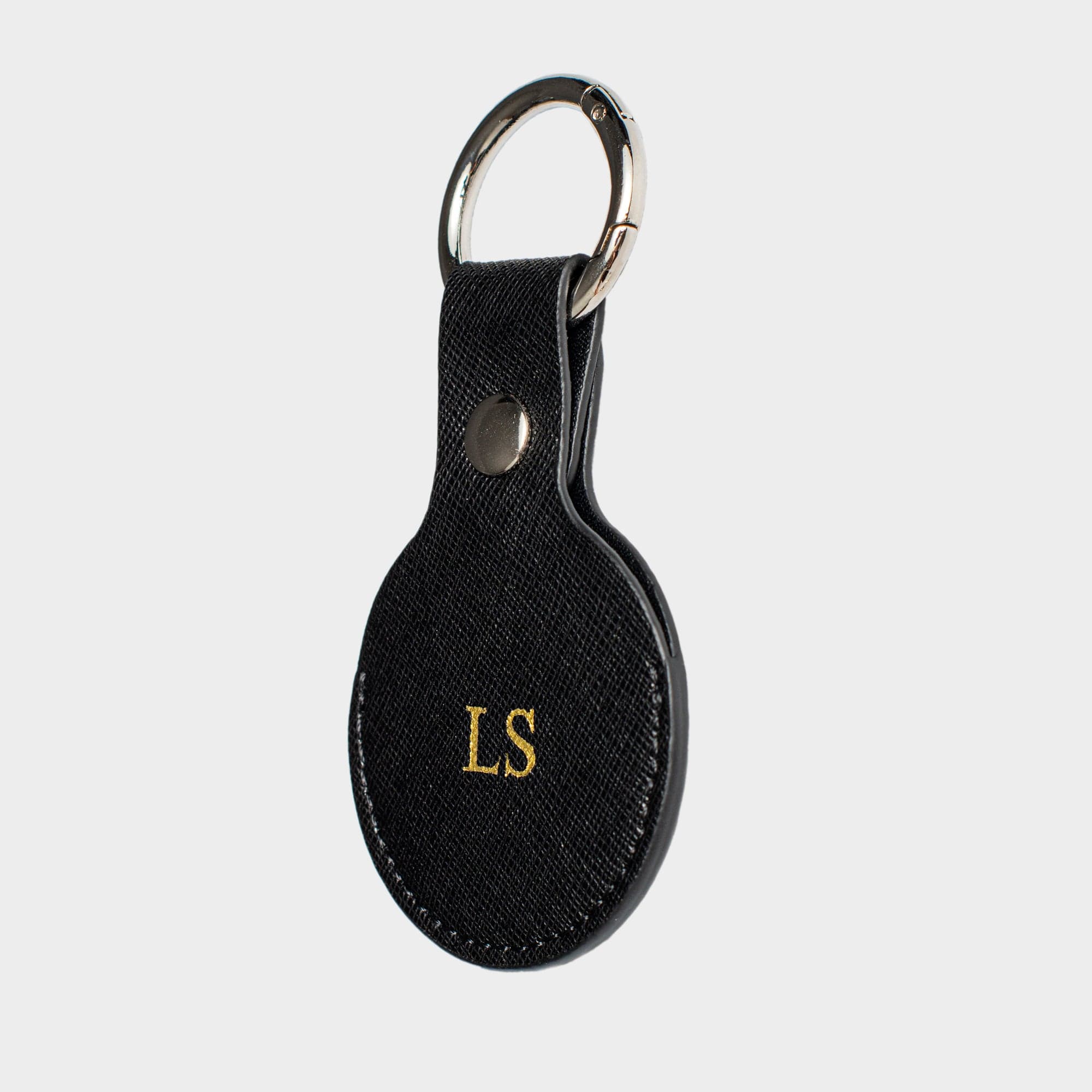 Black Saffiano Leather Personalized Airtag Keyring