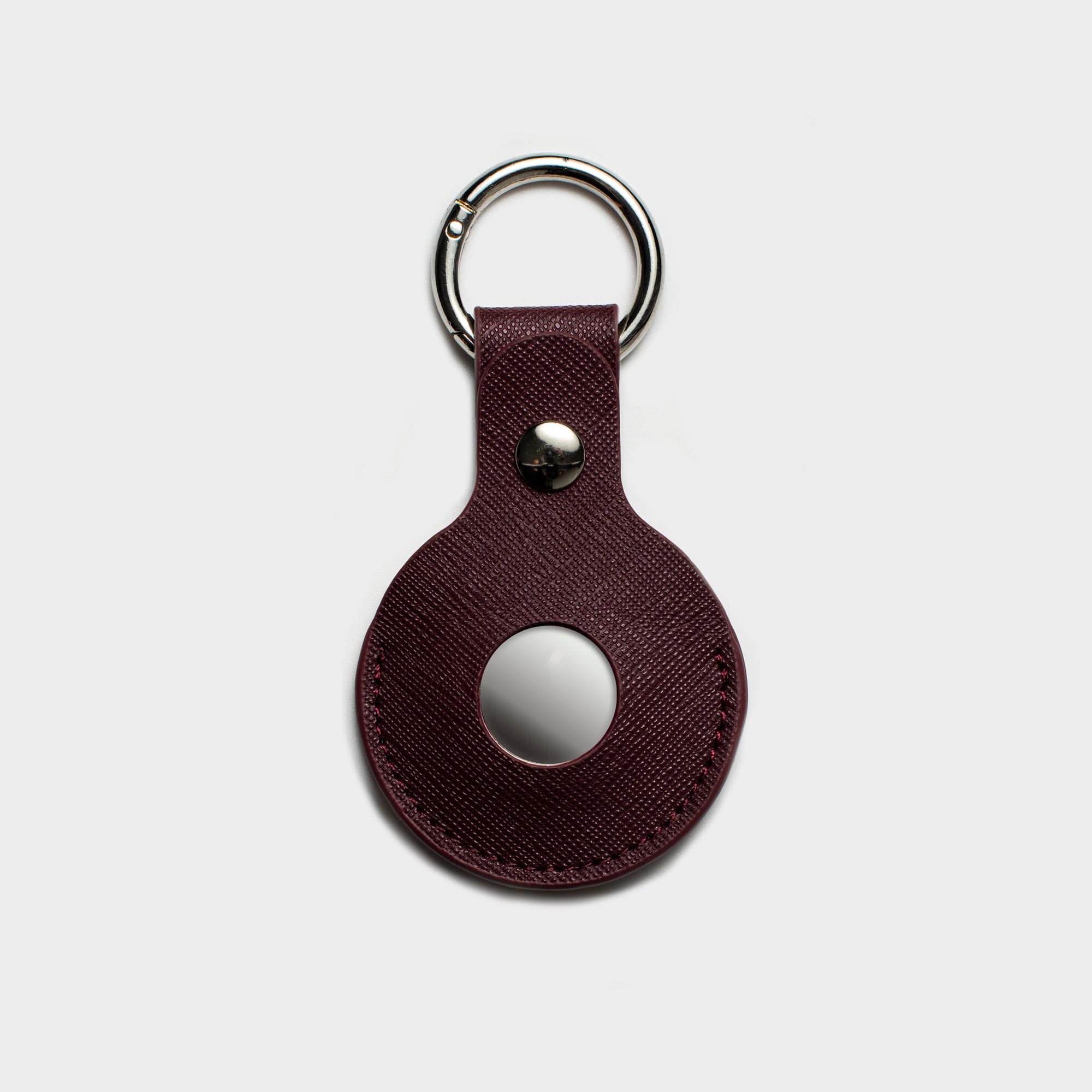 Burgundy Saffiano Leather Personalized Airtag Keyring