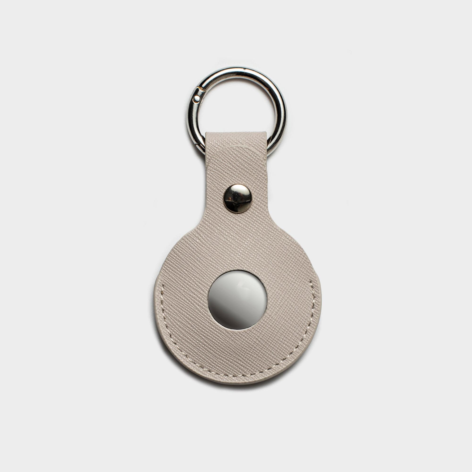 Dove Grey Saffiano Leather Personalized Airtag Keyring
