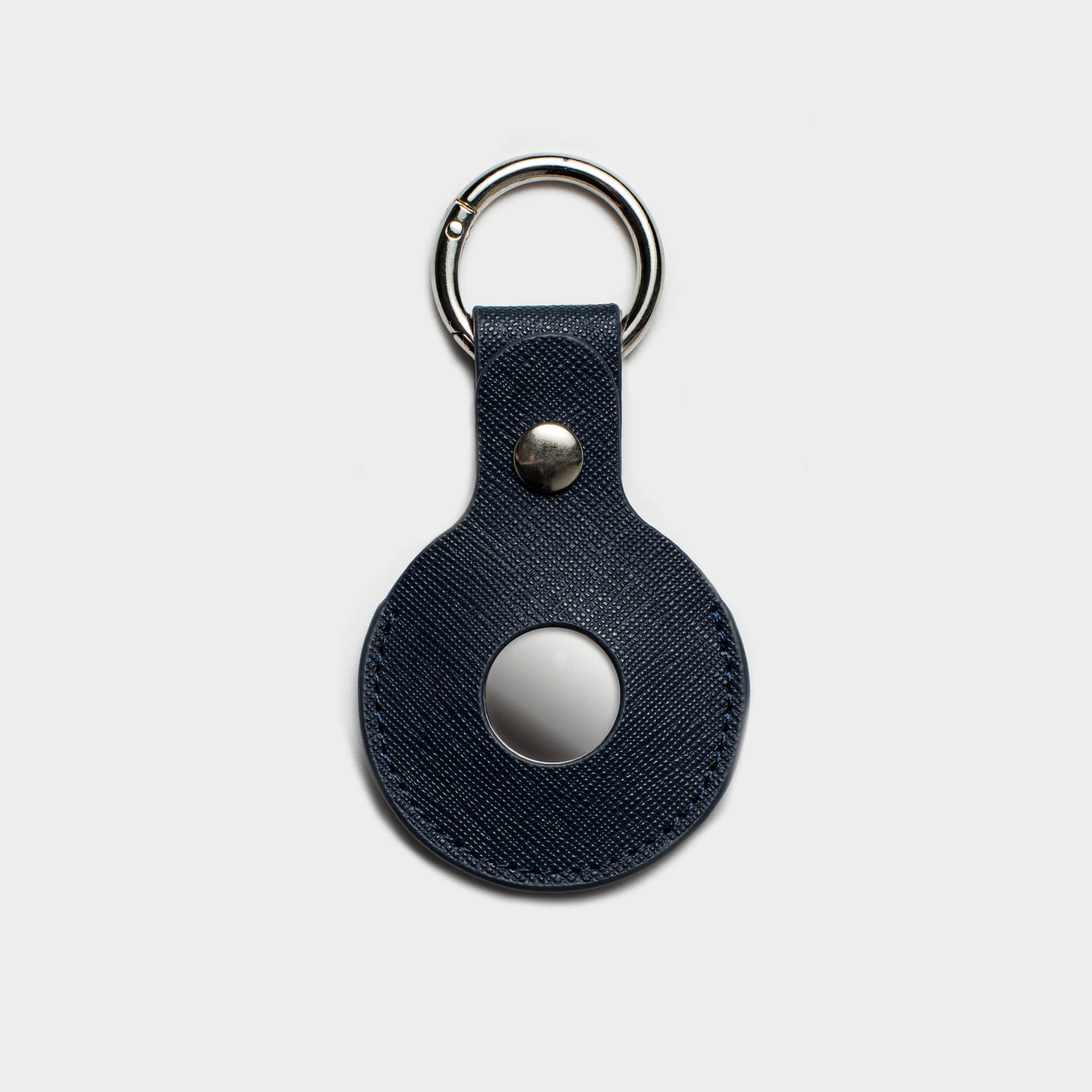 Navy Saffiano Leather Personalized Airtag Keyring