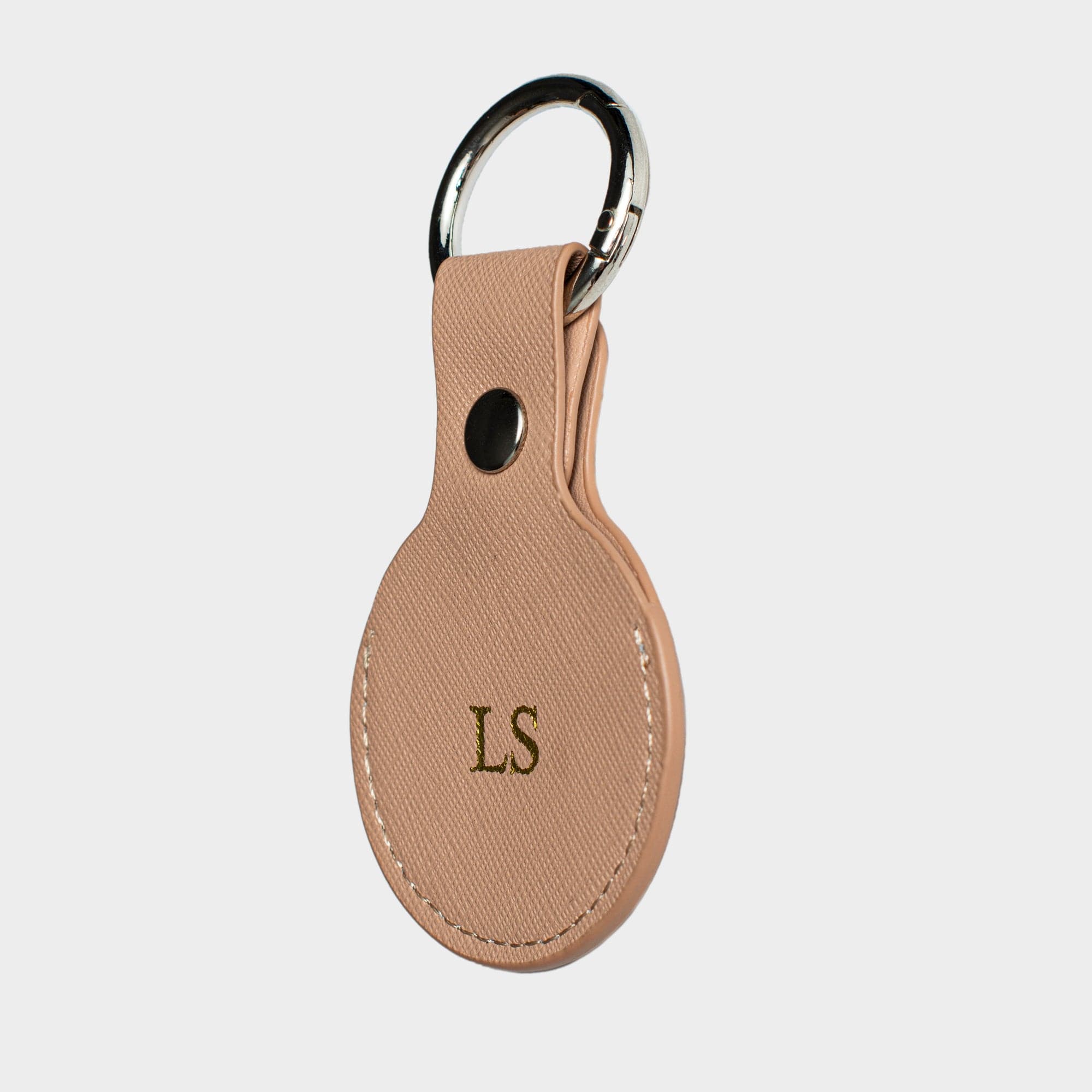 Nude Saffiano Leather Personalized Airtag Keyring